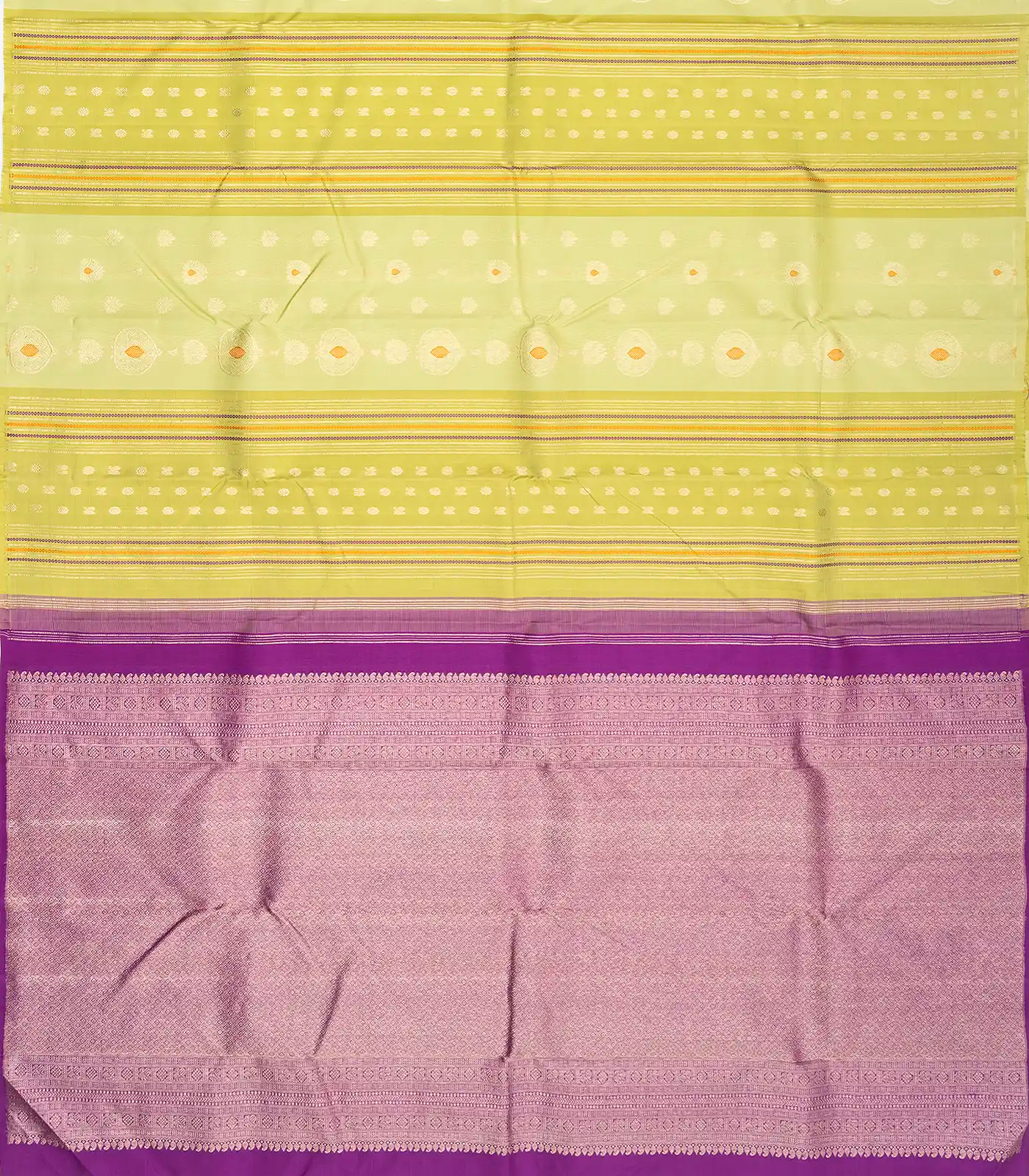 Pista Green Handloom Kanchipuram Silk Saree With Meena Floral Motifs