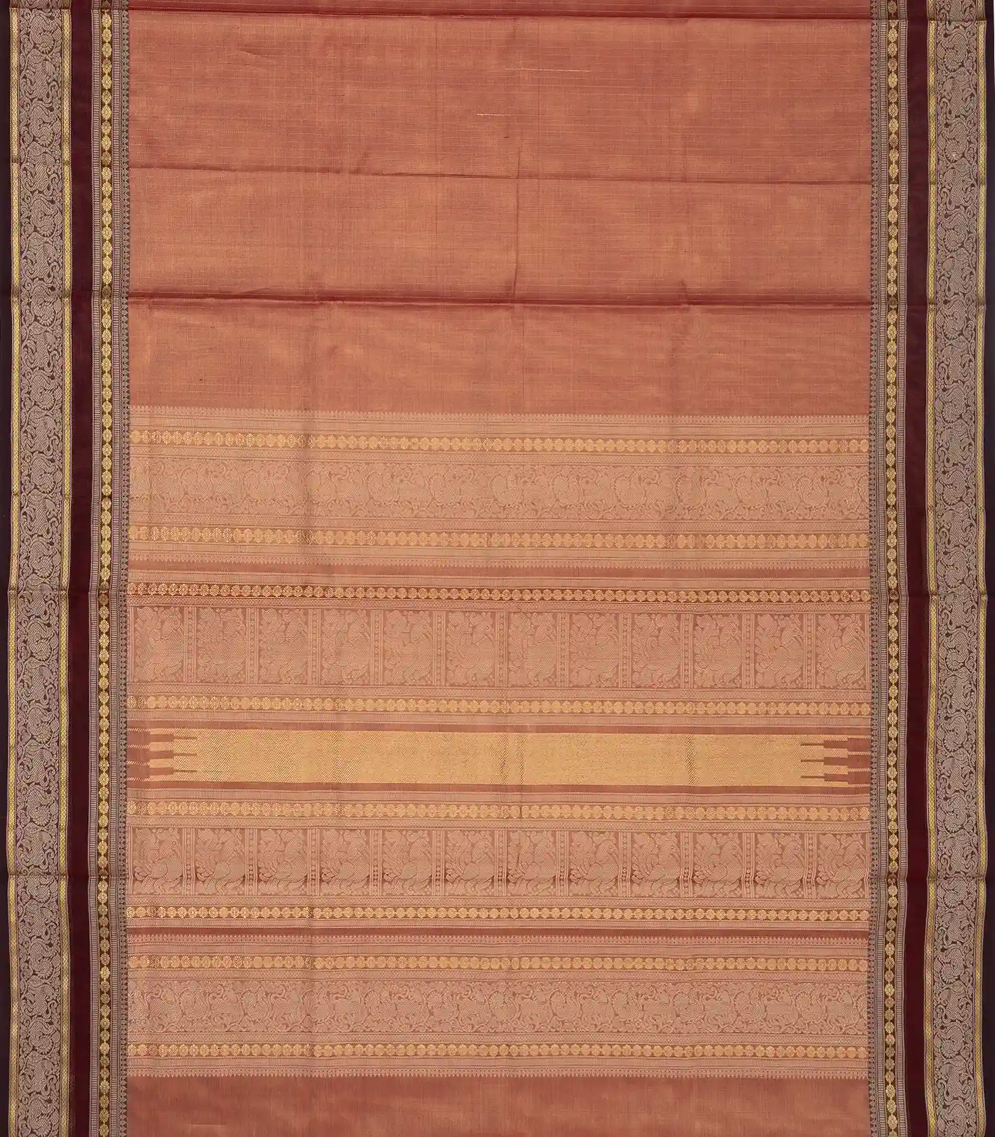 Dusty Pink Tissue Handloom Silk Cotton Saree With Zari Stripes