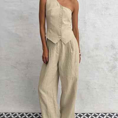 Boled Statement Vest Suit with Pants in Khaki
