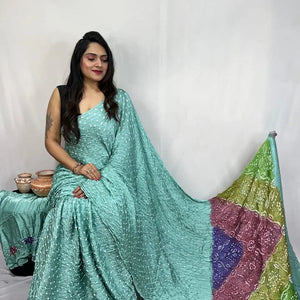 Pure Modal Silk Barik Bandhej Lagdi Pallu Bandhani Saree