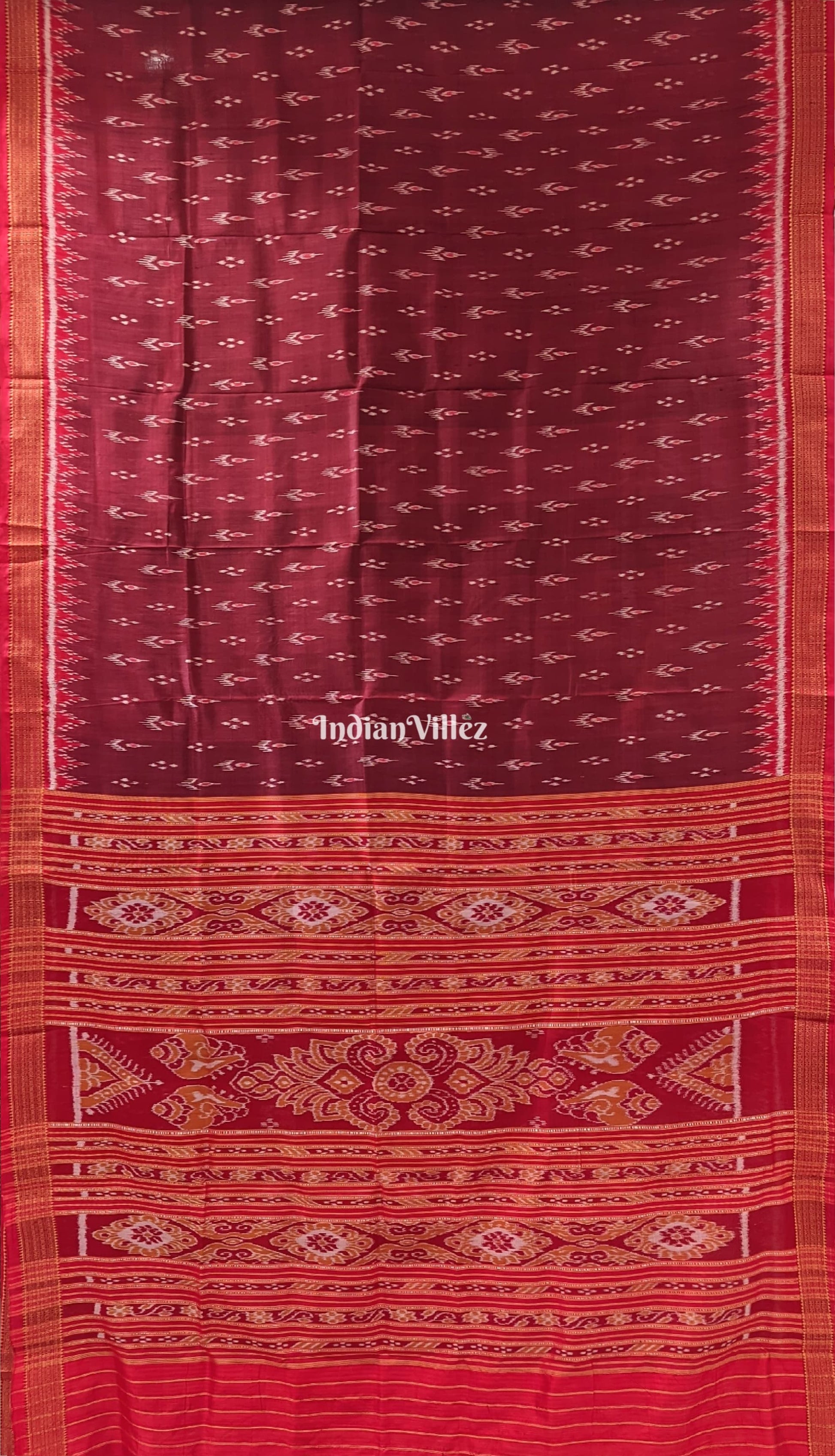 Maroon Red Mayur Chandrika Odisha Ikat Khandua Silk Saree