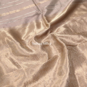Carley's Rose Gold Designer Banarasi Katan Silk Saree With Small Border