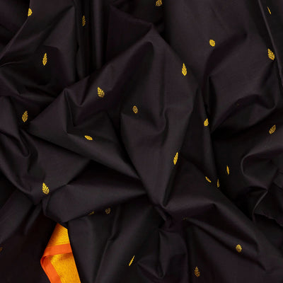Black Handloom Kanchipuram Korvai Silk Saree With Kamalam Buttas