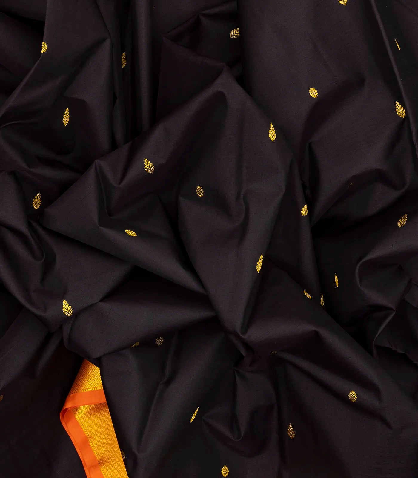 Black Handloom Kanchipuram Korvai Silk Saree With Kamalam Buttas