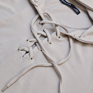 Beige Lace-Up Textured Hoodie