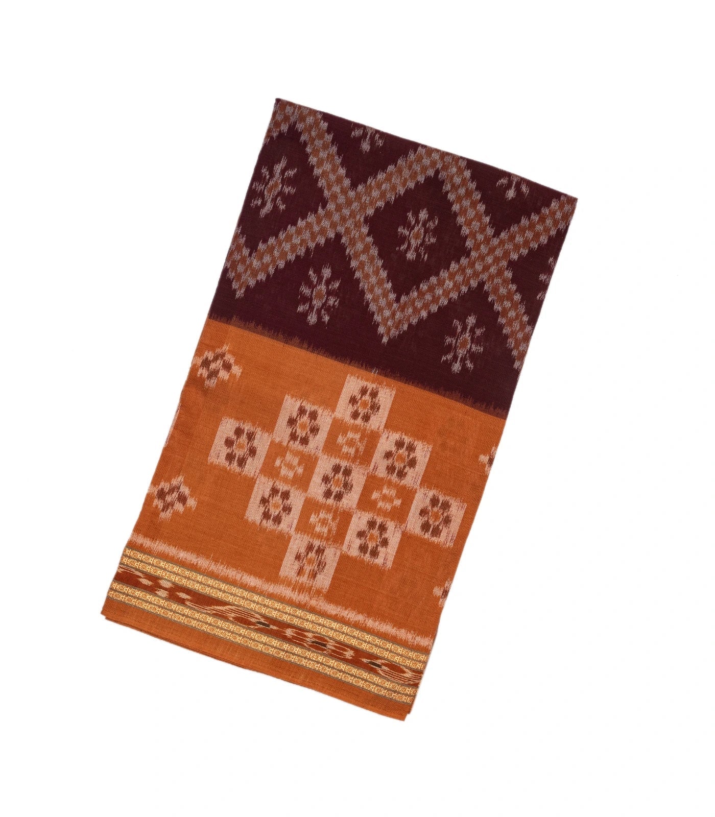 Maroon Handloom Orissa Cotton Saree With Beige Border