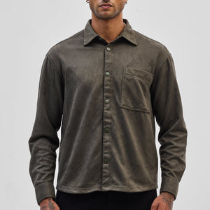 Olive Suede Snap Button Overshirt