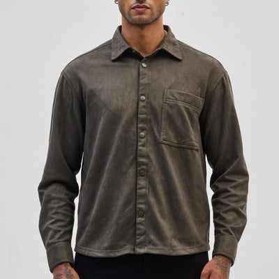Olive Suede Snap Button Overshirt