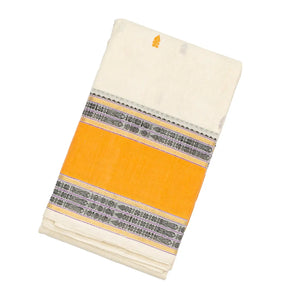 White Handloom Kanchi Cotton Saree With Spear Buttas