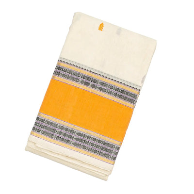 White Handloom Kanchi Cotton Saree With Spear Buttas