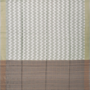 Grey Handwoven Dupion Silk Saree With Printed Chevron Motifs
