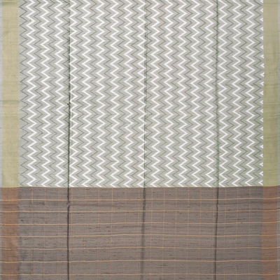 Grey Handwoven Dupion Silk Saree With Printed Chevron Motifs