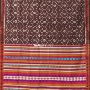 Brown Ganthiapali Theme Contemporary Silk Saree with Dongria Border and Pallu