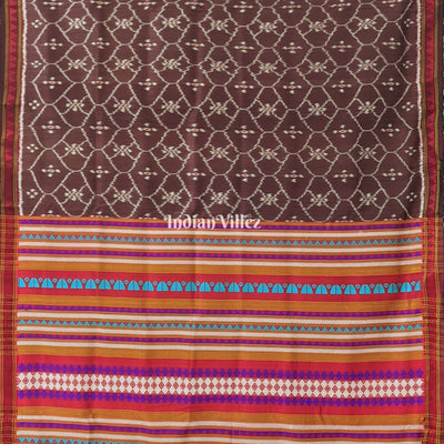 Brown Ganthiapali Theme Contemporary Silk Saree with Dongria Border and Pallu
