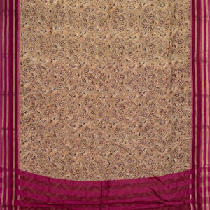 Beige Handloom Chanderi Cotton Saree With Printed Floral Motif