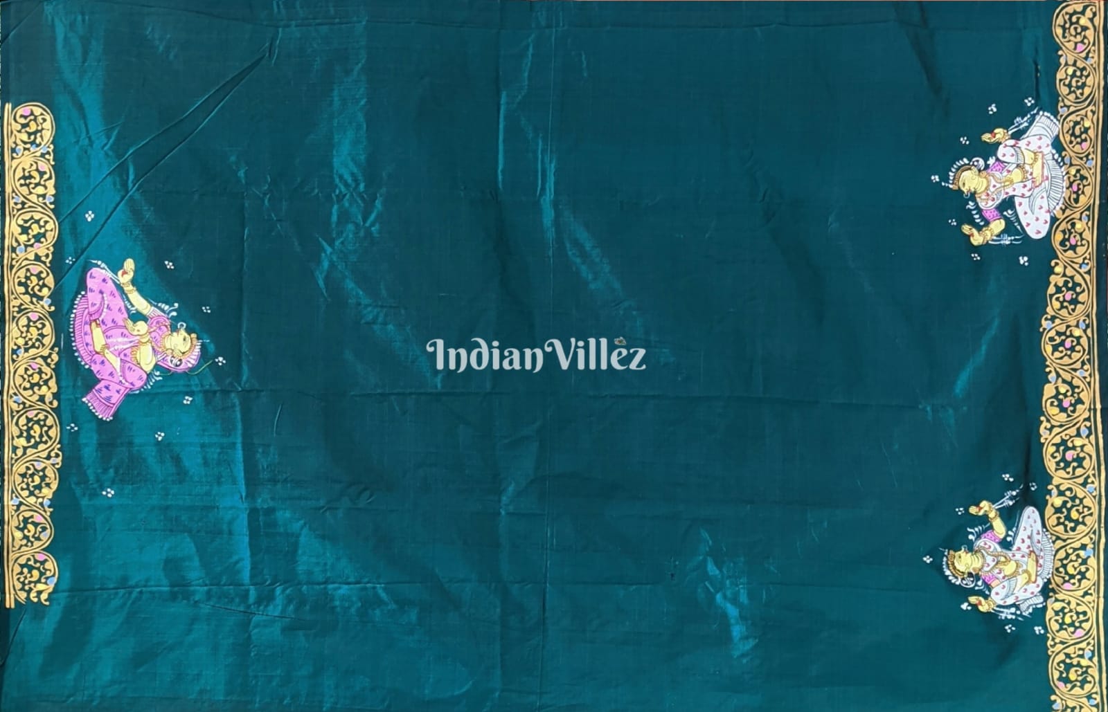 Orange Rama Green Doli Barat Design Pattachitra Saree