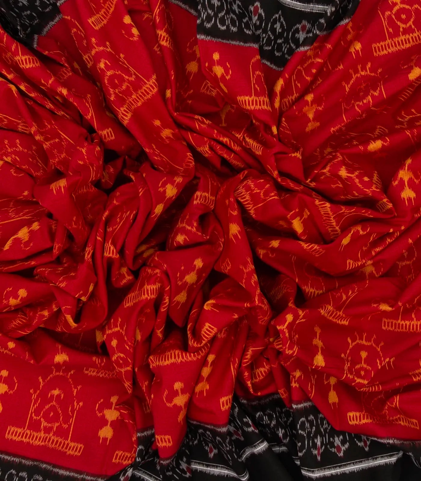 Red Handloom Orissa Cotton Saree With Tie & Dye Flower Motifs