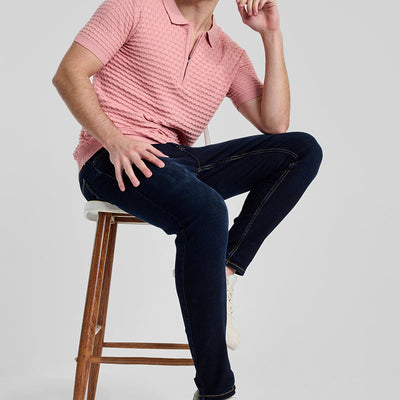 Light Pink Zipper Knitted Polo T-Shirt