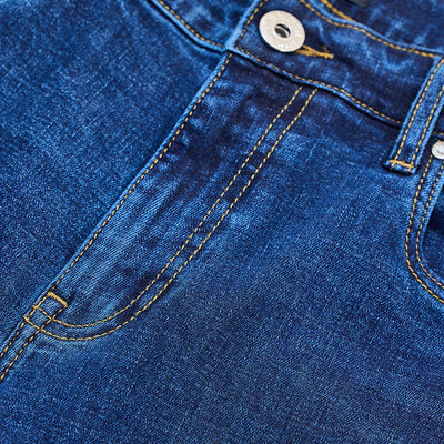 Dark Blue Distressed Regular Fit Jeans