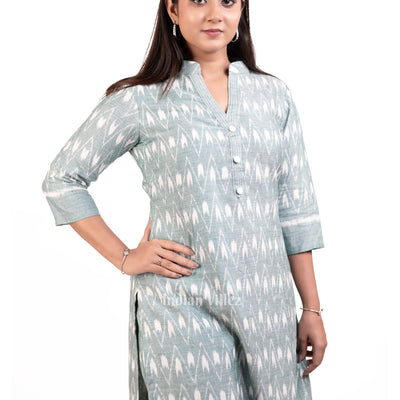 Sage Green Odisha Ikat Designer Cotton Kurti  Set for Women