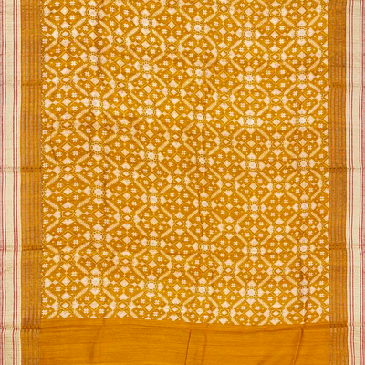 Oil Mustard Handloom Tussar Silk Saree Printed With Floral Motifs