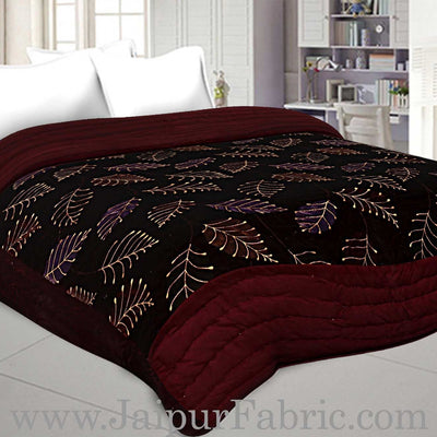 Red Floral  With  Leaf Print  Velvet(Shaneel) Double  Bed Quilt
