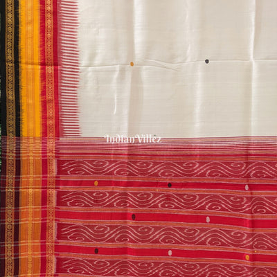 White Odisha Ikat Kathiphera Khandua Silk Saree