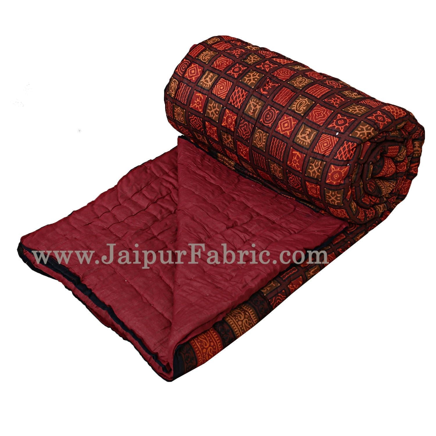 Double Bed Quilt Check & Dabu Cotton (Multicolour)