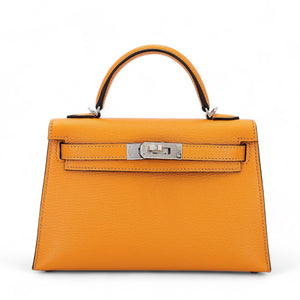 HERMÈS Mini Kelly II Moutarde (9U) Chevre Palladium hardware
