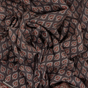 Dark Grey Woven Jaipur Cotton Saree With Printed Brown Floral Motifs