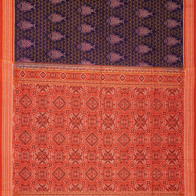 Violet Handloom Orissa Cotton Saree With Tie & Dye Fish Motifs