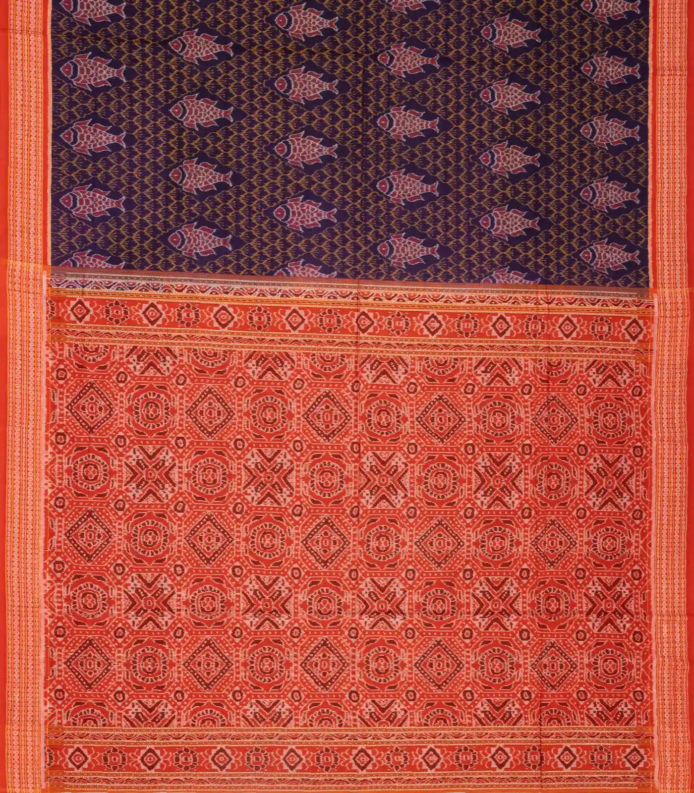 Violet Handloom Orissa Cotton Saree With Tie & Dye Fish Motifs