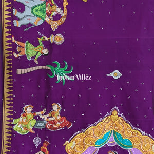 Purple Doli Barat Theme Hand-Painted Pattachitra Saree (Pre-order)
