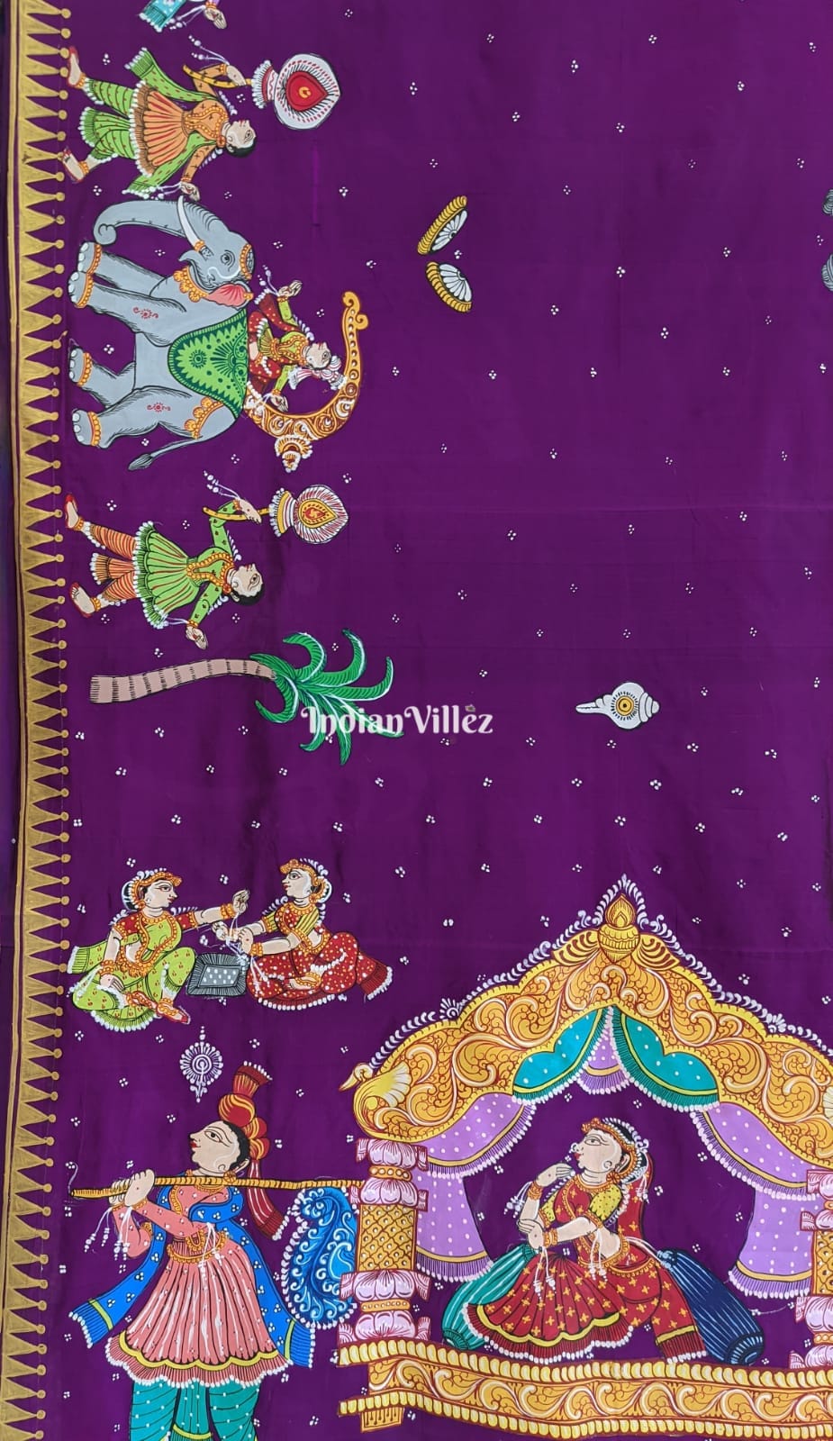 Purple Doli Barat Theme Hand-Painted Pattachitra Saree (Pre-order)