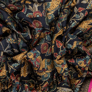 Black Handloom Tussar Silk Saree Printed & Embroidered Motifs