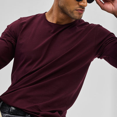 Maroon Stretch Full Sleeve T-Shirt