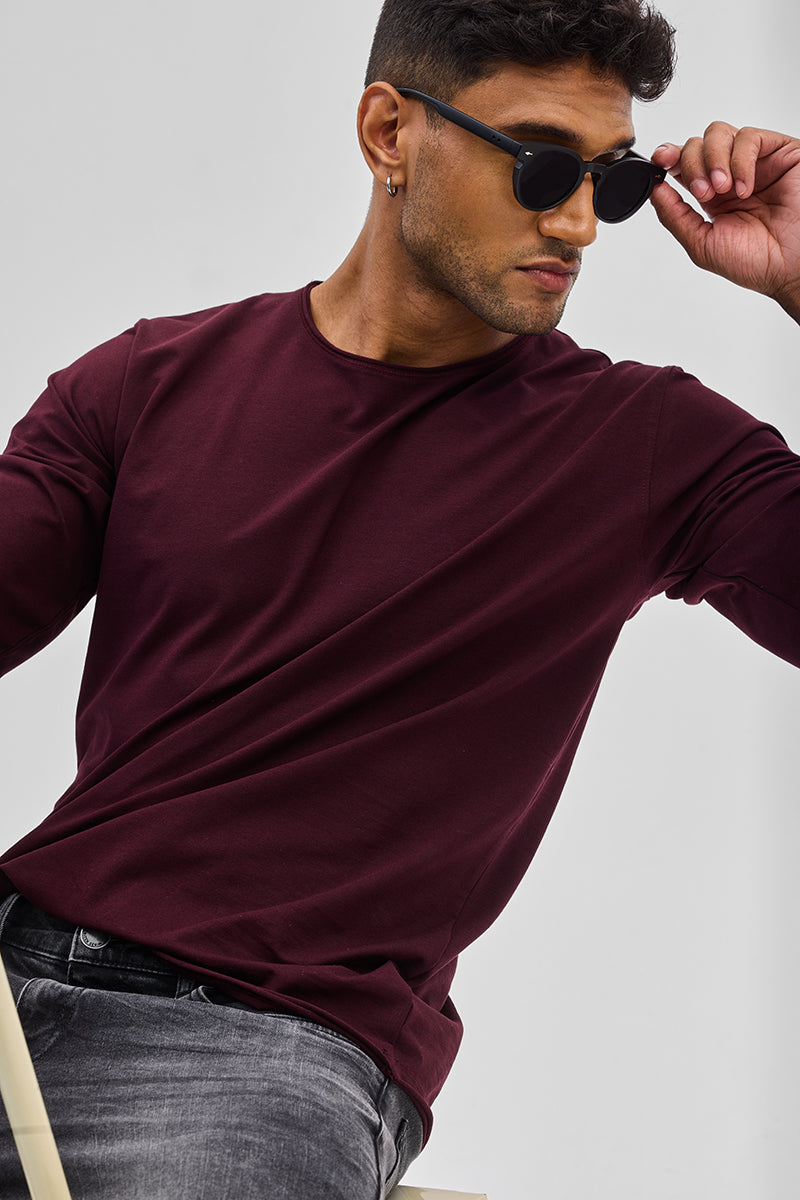 Maroon Stretch Full Sleeve T-Shirt