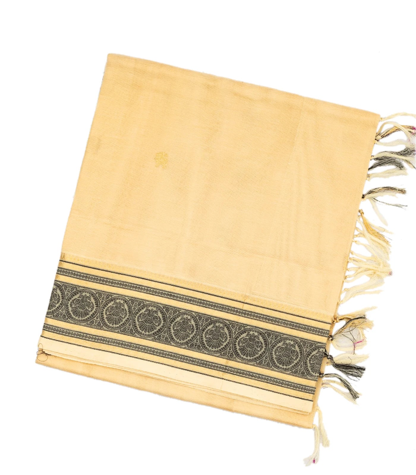 Cream Handloom Silk Cotton Saree With Elephant Buttas