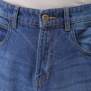 Men's Blue Loose Tapered Fit Solid Distressed Overdyed Jeans