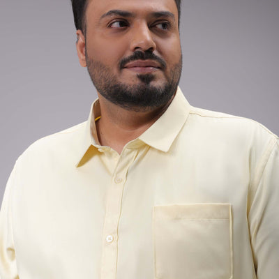 Men's Plus Size Yellow Regular Fit Solid Formal Shirt