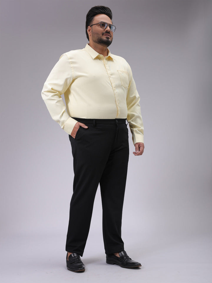 Men's Plus Size Yellow Regular Fit Solid Formal Shirt