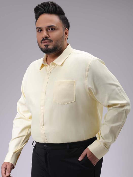 Men's Plus Size Yellow Regular Fit Solid Formal Shirt