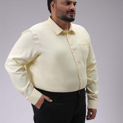 Men's Plus Size Yellow Regular Fit Solid Formal Shirt