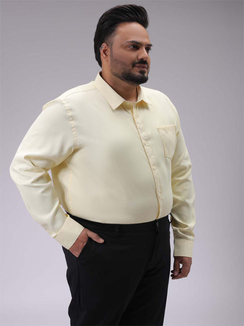 Men's Plus Size Yellow Regular Fit Solid Formal Shirt