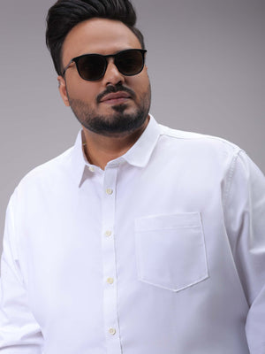 Men's Plus Size White Regular Fit Solid Formal Shirt