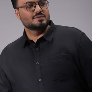 Men's Plus Size Black Regular Fit Solid Formal Shirt