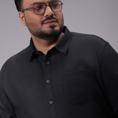 Men's Plus Size Black Regular Fit Solid Formal Shirt