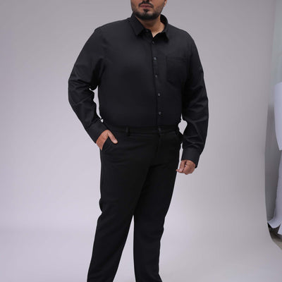 Men's Plus Size Black Regular Fit Solid Formal Shirt