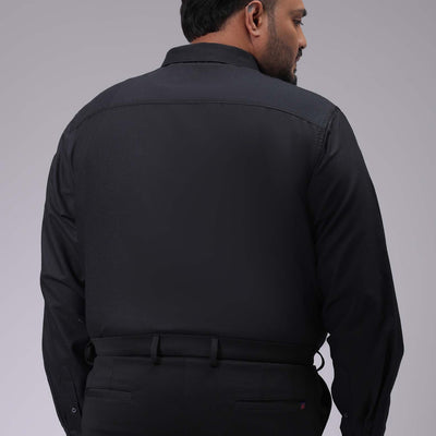 Men's Plus Size Black Regular Fit Solid Formal Shirt