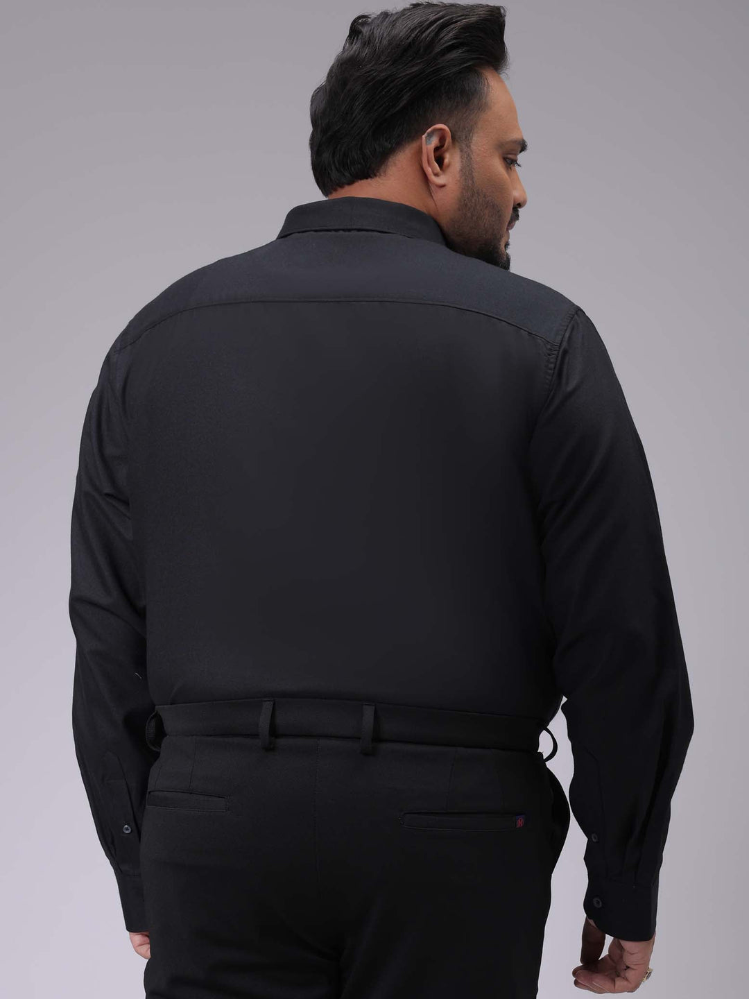 Men's Plus Size Black Regular Fit Solid Formal Shirt